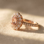 Rose Gold-Tone Double Halo Ring with Blush Oval Stone