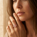 Rose Gold-Tone Beaded Frame Ring with Oval Pink Stone