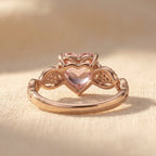 Rose Gold-Tone Heart Stone Ring with Twisted Vine Shoulders