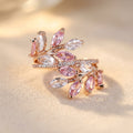 Rose Gold-Tone Bypass Ring with Pink and Clear Marquise Leaves