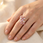 Rose Gold-Tone Bypass Ring with Pink and Clear Marquise Leaves