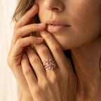 Rose Gold-Tone Bypass Ring with Pink and Clear Marquise Leaves
