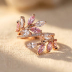 Rose Gold-Tone Bypass Ring with Pink and Clear Marquise Leaves