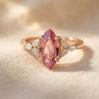 Rose Gold-Tone Pink Marquise Ring with Clear Navette Sides