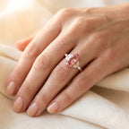 Rose Gold-Tone Pink Marquise Ring with Clear Navette Sides