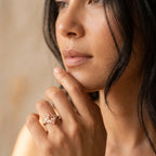 Rose Gold-Tone Pink Marquise Ring with Clear Navette Sides