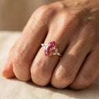 Rose Gold-Tone Pink Marquise Ring with Clear Navette Sides
