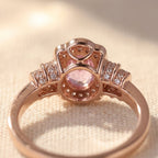 Rose Gold-Tone Vintage-Style Oval Pink Halo Ring