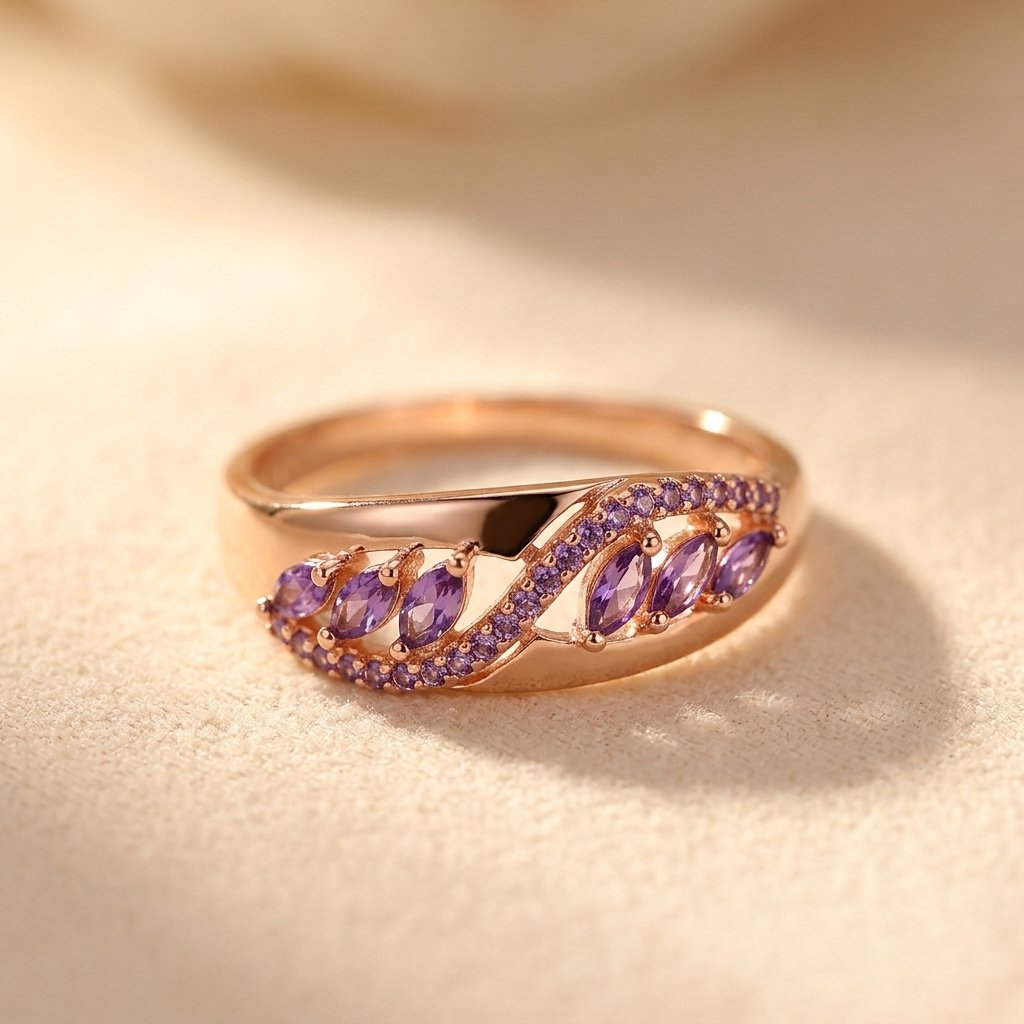 Rose Gold-Tone Ring with Purple Marquise Wings