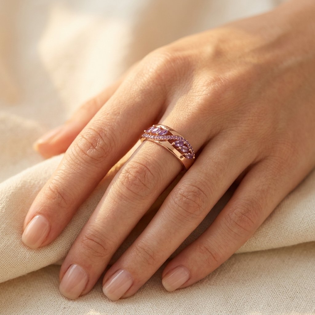 Rose Gold-Tone Ring with Purple Marquise Wings