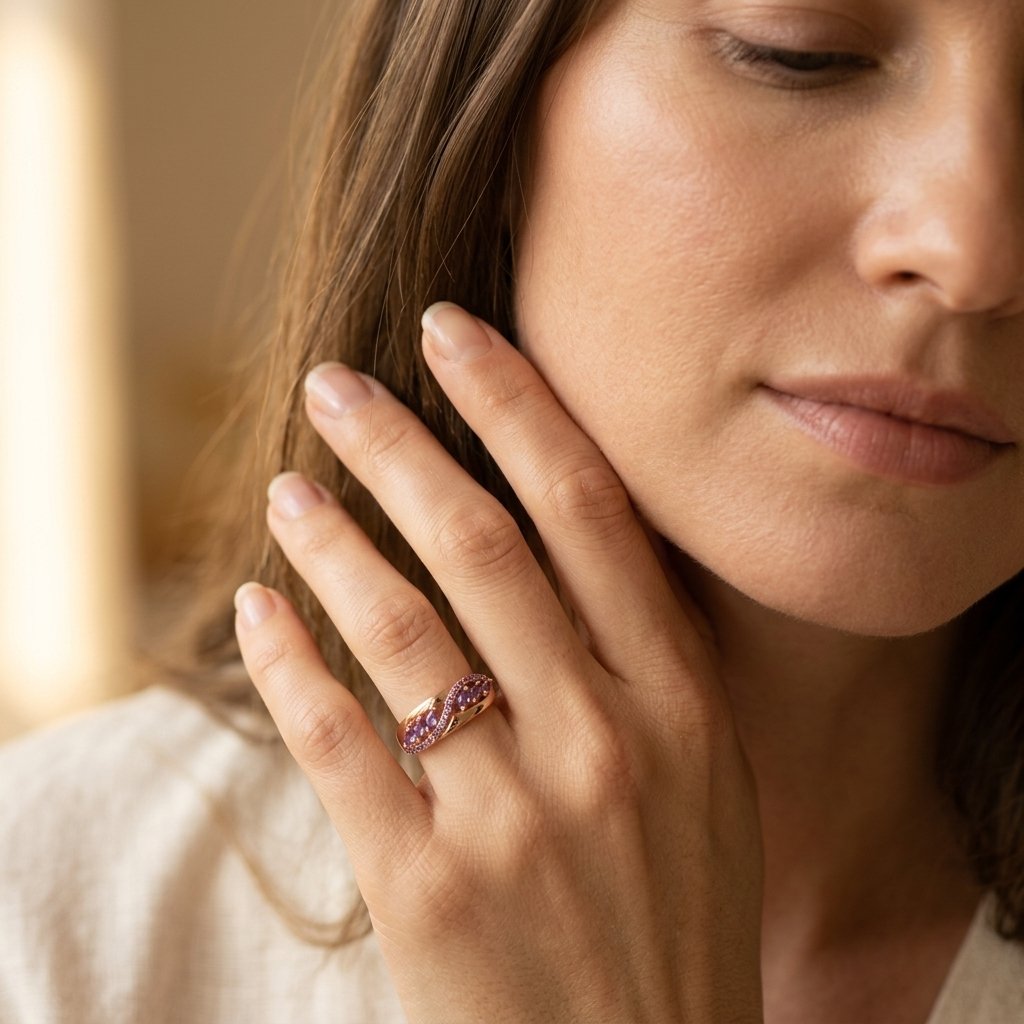 Rose Gold-Tone Ring with Purple Marquise Wings