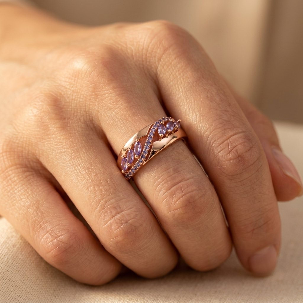 Rose Gold-Tone Ring with Purple Marquise Wings