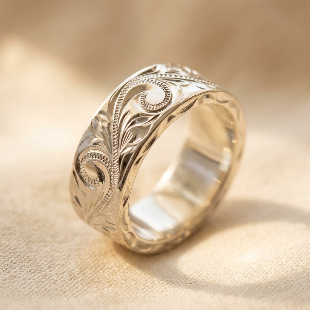 Silver-Tone Wide Filigree Scrollwork Band Ring