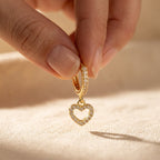 Gold-Tone Pavé Huggie Hoops with Open Heart Charms