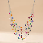 Silver-Tone Multi-Strand Floating Colour Bead Necklace