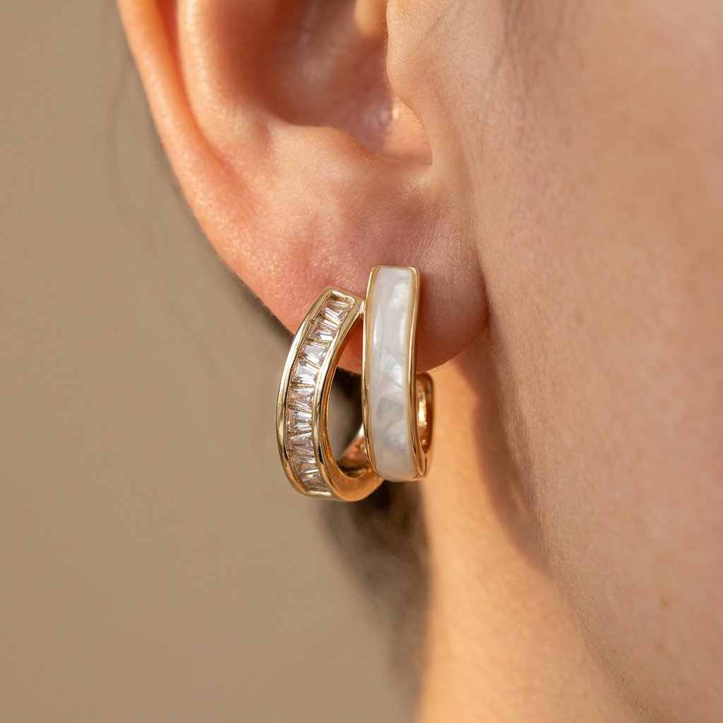 Gold-Tone Double J-Hoop Earrings with Iridescent Inlay