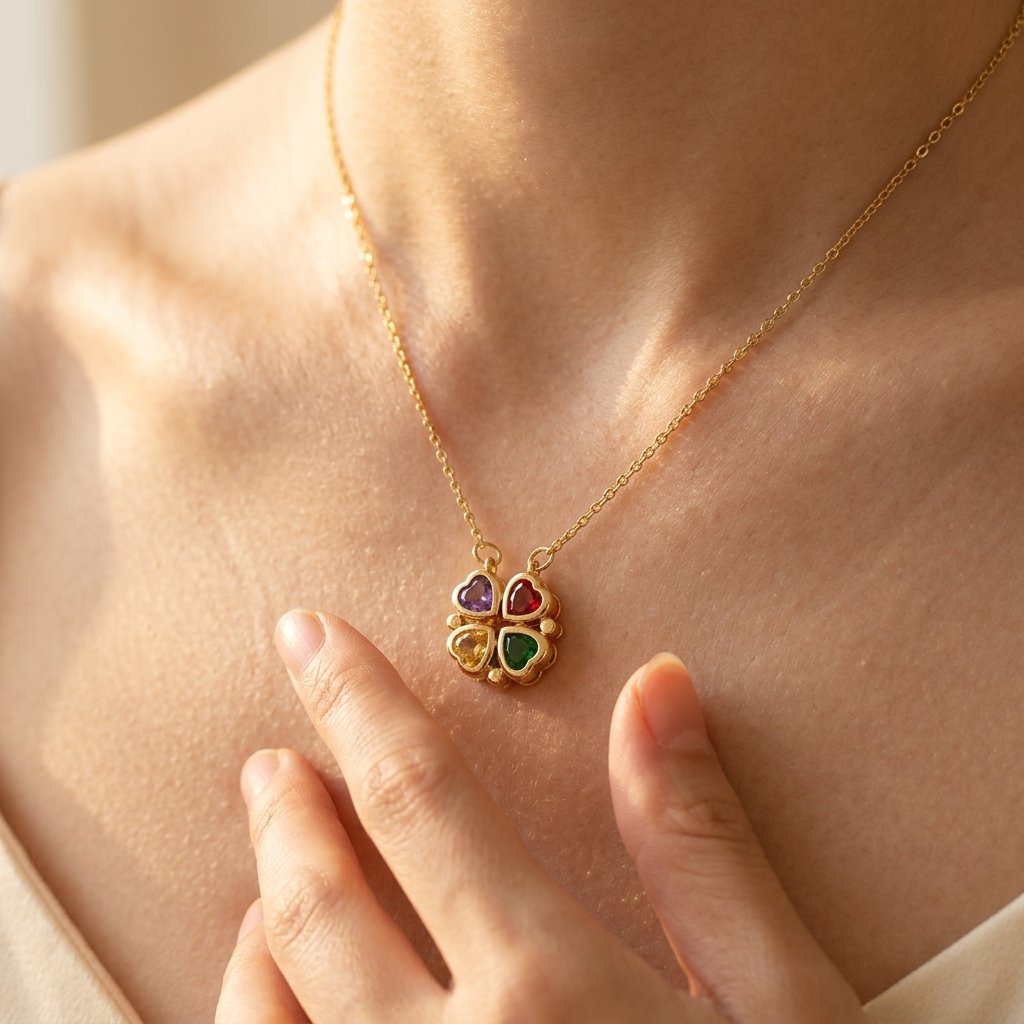 Gold-Tone Four-Heart Clover Pendant Necklace