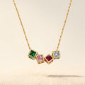 Gold-Tone Four Square Colour Stone Pendant Necklace