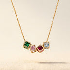 Gold-Tone Four Square Colour Stone Pendant Necklace