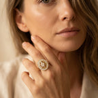 Gold-Tone Oval Filigree Halo Cocktail Ring