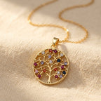 Gold-Tone Tree of Life Pendant with Rainbow Stones