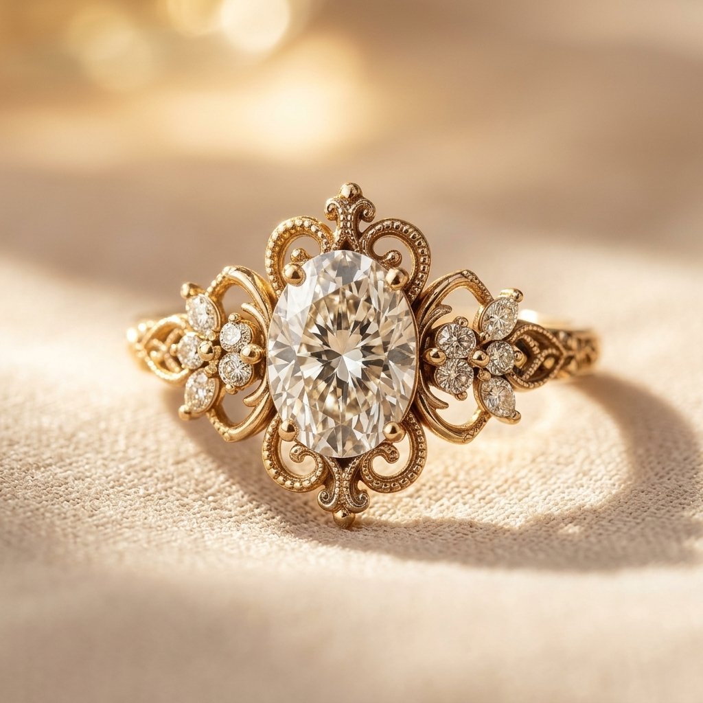Vintage Gold Filigree Oval Stone Ring