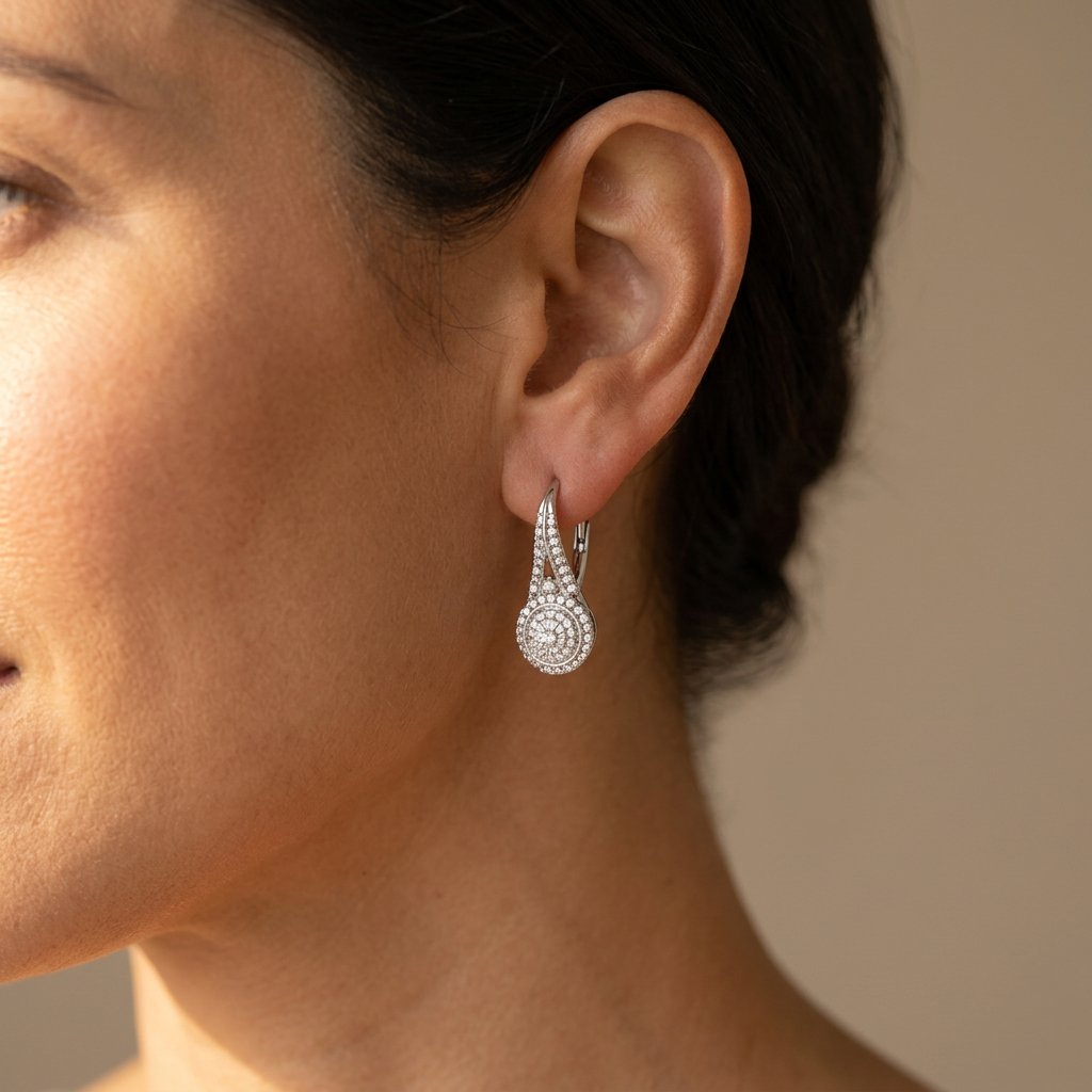Silver-Tone Pavé Teardrop Leverback Earrings