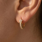Gold-Tone Flower Charm Huggie Hoops with Clear Stones