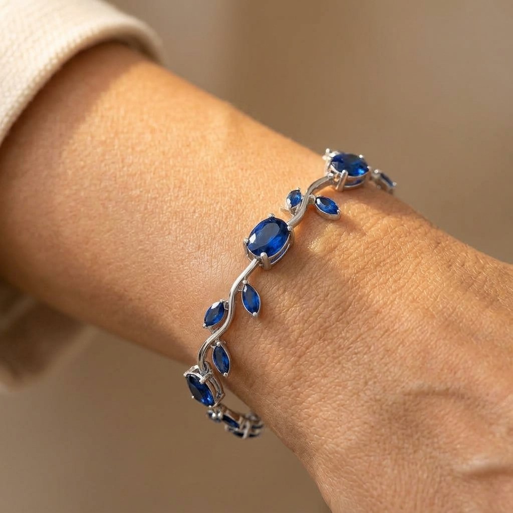 Blue Vine Bracelet with Oval and Leaf Stones