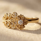 Gold-Tone Floral Filigree Cocktail Ring with Clear Stones