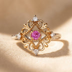Two-Tone Filigree Ring with Pink Centre Stone