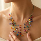 Silver-Tone Multi-Strand Floating Colour Bead Necklace