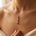Gold-Tone Zigzag Bar Pendant with Square Colour Stones
