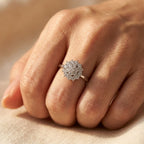 Silver-Tone Sunburst Halo Cluster Ring with Clear Stones