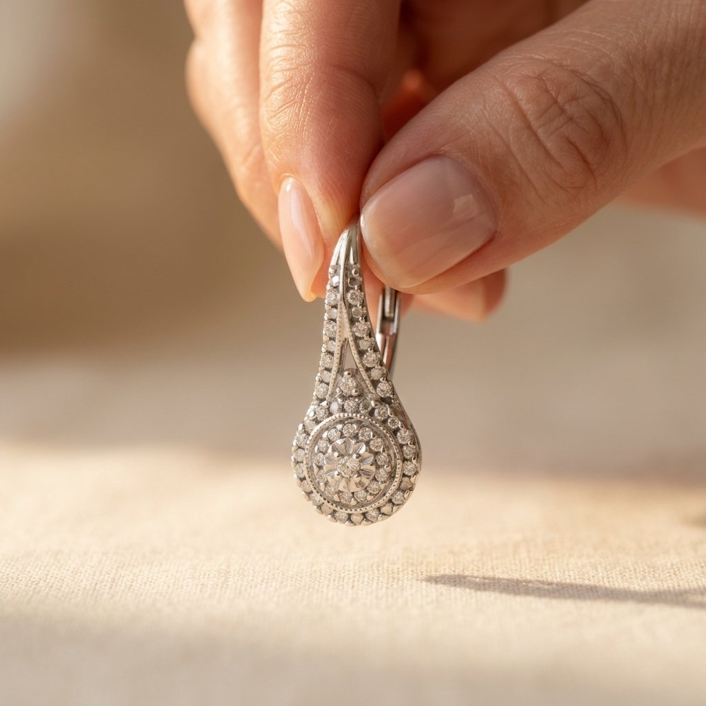 Silver-Tone Pavé Teardrop Leverback Earrings
