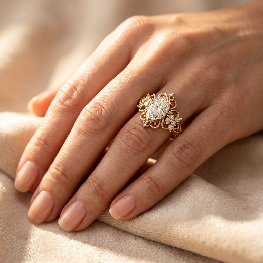 Vintage Gold Filigree Oval Stone Ring