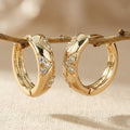 Gold-Tone Textured Huggie Hoops with Clear Stone Clusters
