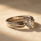 Silver-Tone Classic Round Solitaire Stone Ring
