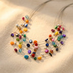 Silver-Tone Multi-Strand Floating Colour Bead Necklace
