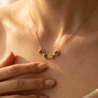 Four-Heart Rainbow Stone Necklace in Gold-Tone