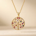 Gold-Tone Tree of Life Pendant with Rainbow Stones