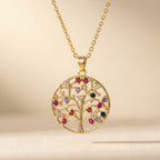 Gold-Tone Tree of Life Pendant with Rainbow Stones
