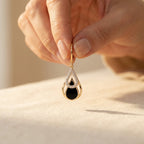 Gold-Tone Black Teardrop Earrings with Clear Stone Halo