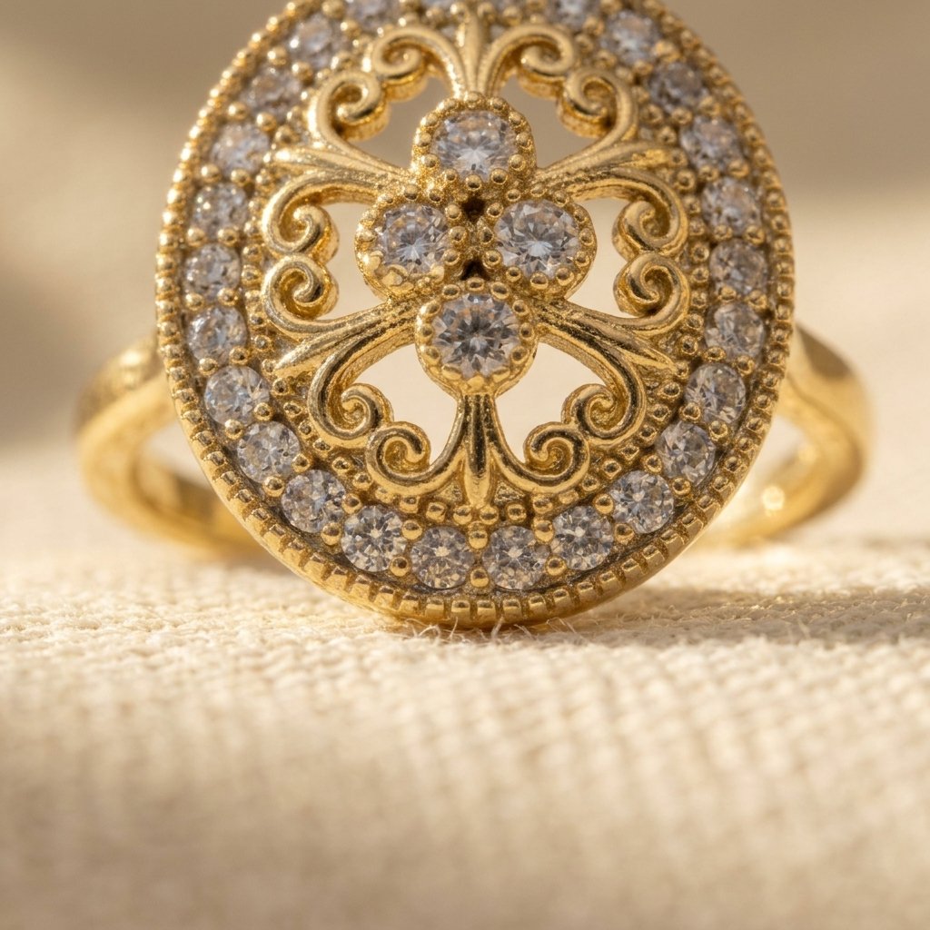 Gold-Tone Oval Filigree Halo Cocktail Ring