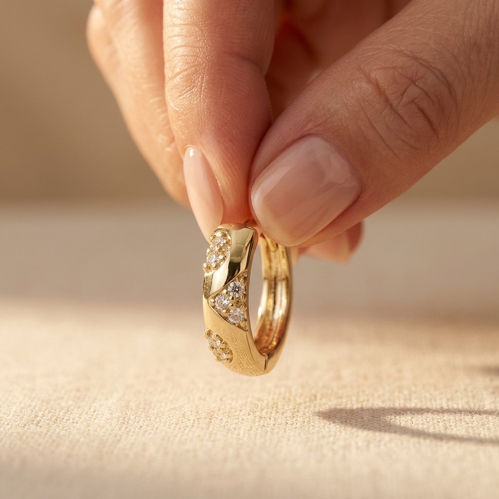 Gold-Tone Textured Huggie Hoops with Clear Stone Clusters