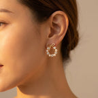 Bow Wreath Earrings with Pearls and Clear Stones