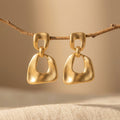 Brushed Gold-Tone Organic Square Drop Earrings