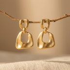 Brushed Gold-Tone Organic Square Drop Earrings