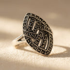 Art Deco Marquise Shield Ring with Pavé Dark Stones