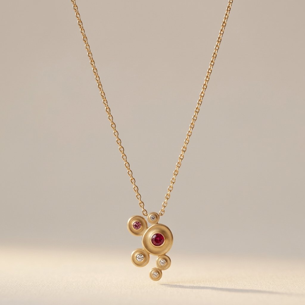 Gold-Tone Cluster Pendant Necklace with Red and Clear Stones